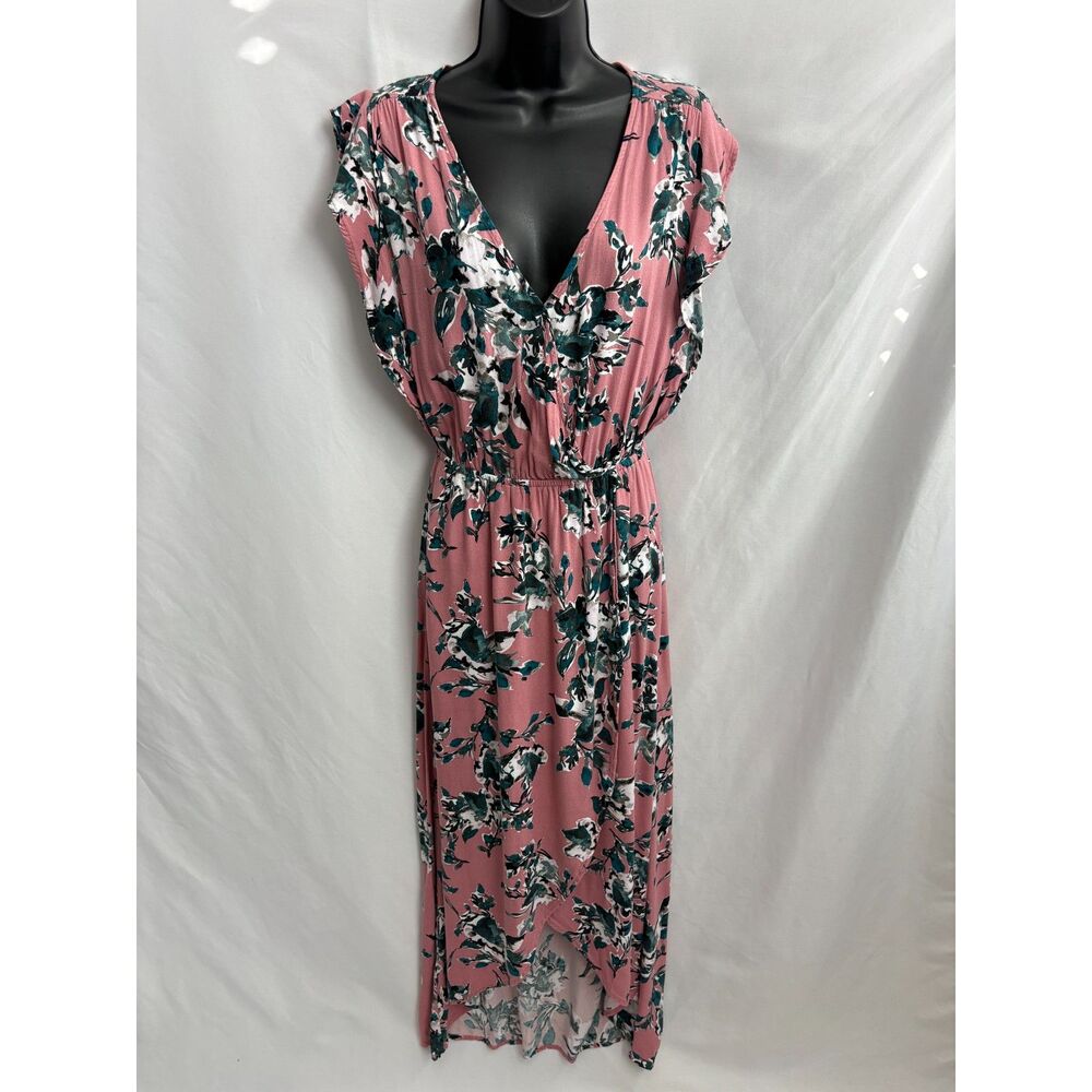 Splendid Long Floral Dress Faux Wrap Pink Size S Romantic Feminine Date Spring